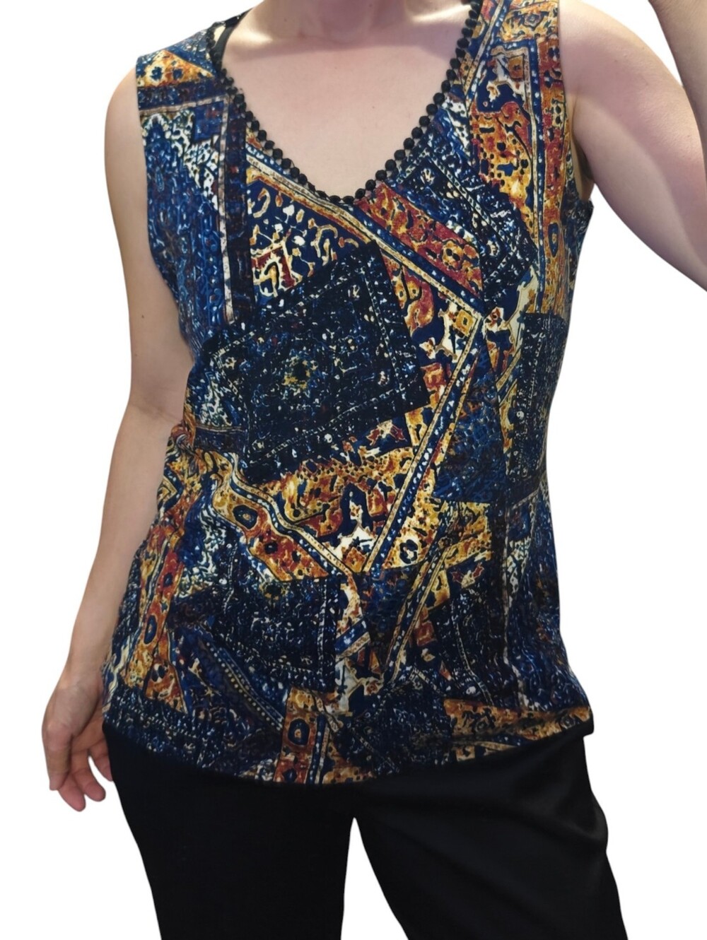 Cleo Women's Printed Tank Top in Blue & Orange